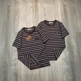 MIUMIU Lista paskowa okrągła szyja koszulka z krótkim rękawem luźna warstwowa czysta bawełna unisex   