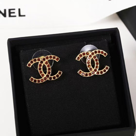 Chanel bursztyn podwójne c strass vintage złote kolczyki-3742  