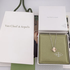 Van Cleef & Arpels białe złoto i różowe złoto diament cztery liście koniczli naszyjnik-3833  