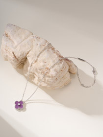 Van Cleef & Arpels fioletowy kamień cztery liście Clover jeden kwiat diamentowy naszyjnik-3907  