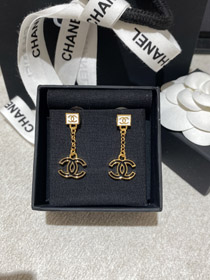 Chanel czarno-białe emalje kwadratowe kolczyki podwójne C-3952  