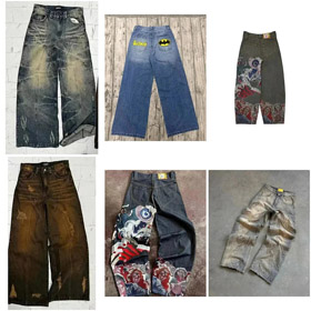 Batman haftowane luźne szerokonogowe dżinsy-5075  