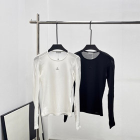 Chanel nowy diament ozdobiony list design wszechstronny slim-fit długi rękaw T-shirt-5303  