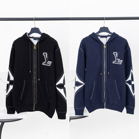 Louis Vuitton LV nowy dzianinowy intarsia koniuszka wzór wypoczynkowy luźny zip-up cardigan kurtka-5307  